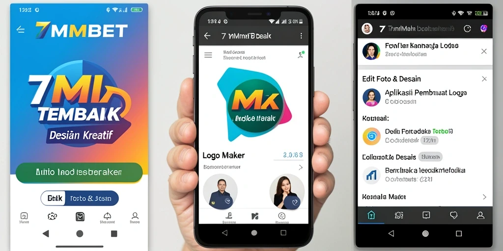 Screenshot aplikasi 7MMBET menampilkan antarmuka pembuat logo yang inovatif.
