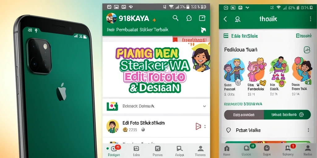 Antarmuka aplikasi 918KAYA dengan berbagai pilihan fitur pembuat stiker.
